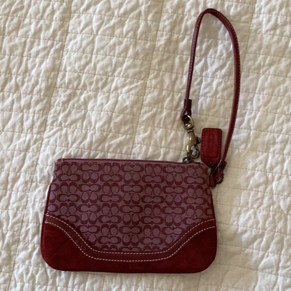 COACH burgundy/red small wallet with wrist strap